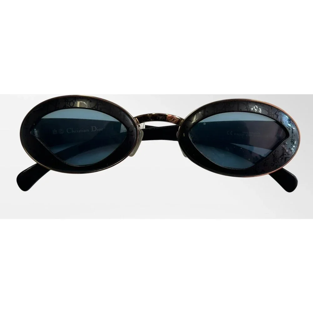 VTG Christian Dior Pin-Up Sunglasses Black Gold Oblique Monogram Oval Wrap